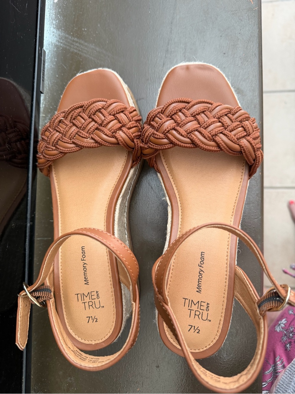 Time and Tru Braided Ankle-Strap Sandals in Tan